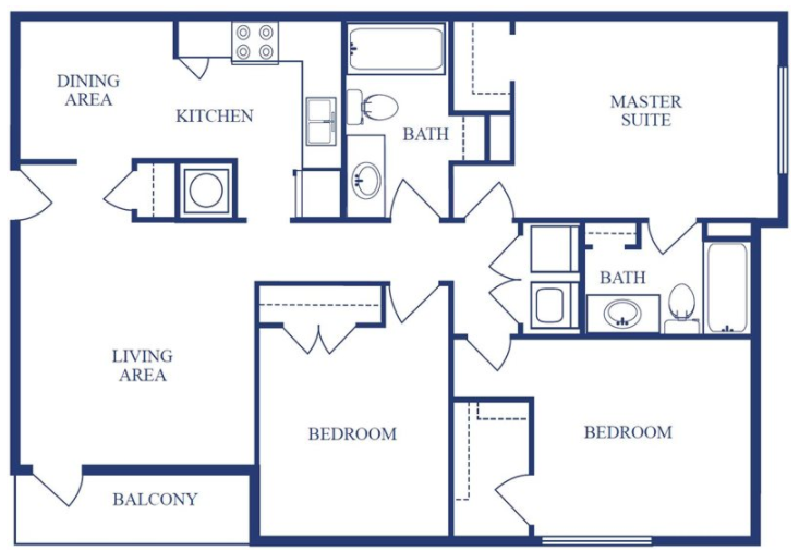 Floor plan for 3 beds, 2 baths, 1225 sqft